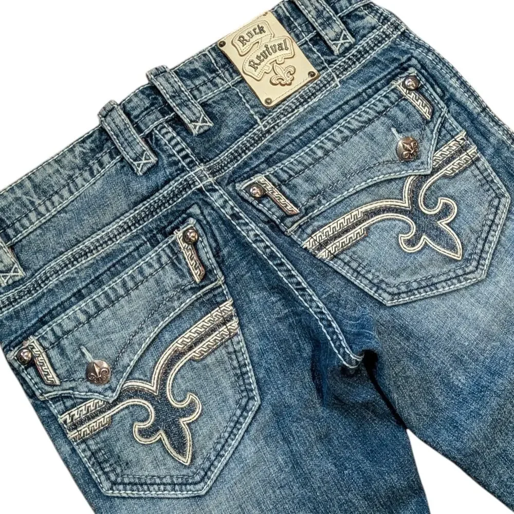 ROCK REVIVAL Faro Straight Leg Denim Jeans Men's 32 Light Blue Wash Y2K